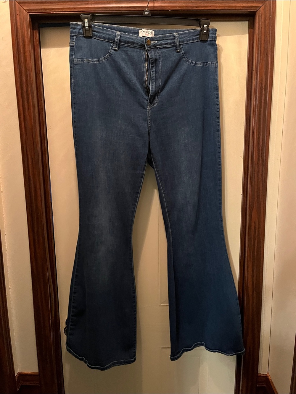 SWANK Dark Blue Flare Jeans with Wide Legs Stretch Denim